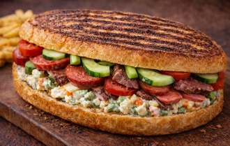Yumurtalı Ekmeğe Kavurmalı Sandviç görseli