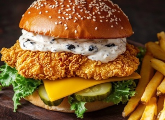 Siyah Trüf Mantar Soslu Çıtır Tavuk Burger görseli
