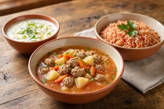 Sulu Köfte & Domatesli Pilav & Cacık görseli