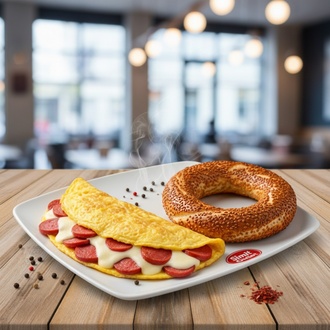 Sosis Kaşarlı Omlet Simit görseli