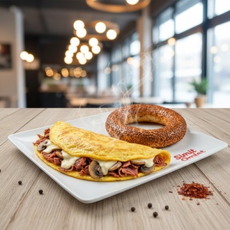 Kavurma Mantar Kaşarlı Omlet Simit görseli