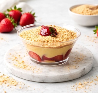 Çilekli Bisküvili Muhallebi görseli