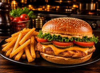 Tavuk Cheeseburger & Patates Kızartması görseli