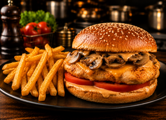 Mantarlı Tavuk Burger & Patates Kızartması görseli