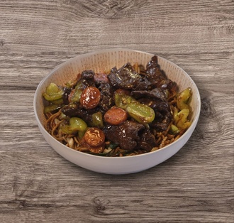 Sebzeli Erişte Üstü Yeşil Biberli Dana Eti görseli