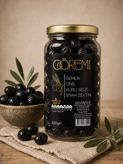 Siyah Gemlik Az Tuzlu Kuru Sele Zeytin 500G görseli