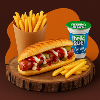 Tostella Ev Yapımı Soslu Sosisli Menü | Patates & Ayran görseli