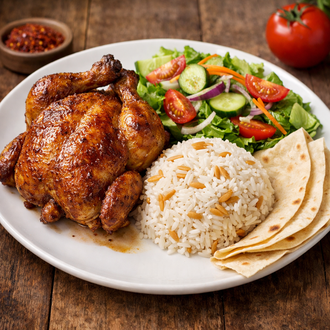 Kızarmış Tavuk ( Yarım) & Pilav + Lavaş + Söğüş görseli