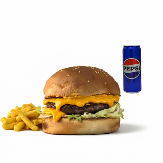 Cheddar Soslu Menü (Burger+patates+330ml İçecek) görseli