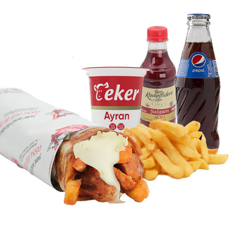 Kömürde Hatay Usulü Kaşarlı Tavuk Döner Dürüm Menü (Large) görseli