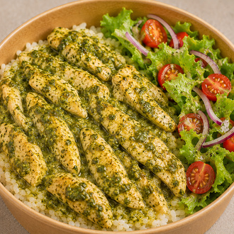 Pesto Soslu Tavuk Pilav Menü + Ayran (Salata Dahil) görseli