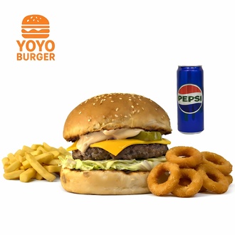 Akşam Doyuran Yoyo Menü (Burger+patates+8'li Soğan Halkası+330ml İçecek) görseli