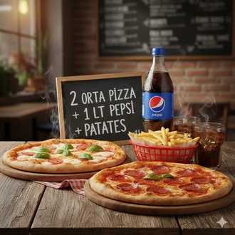 2 Orta Boy Pizza + 1L + Patates görseli