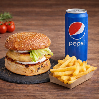 Közzdevich Gurme Tavuk Burger Menü [ Gurme Tavuk Burger, + Patates Kızartması + Kutu İçecek ] görseli