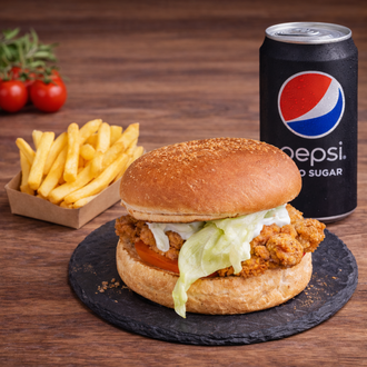 Közzdevich Çıtır Tavuk Bonfile Burger Menü [  Çıtır Tavuk Bonfile Burger  + Patates Kızartması + Kutu İçecek ] görseli