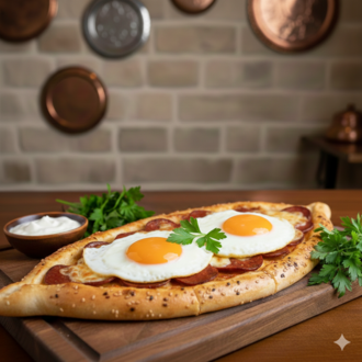 Sucuklu Kaşarlı Yumurtalı Pide görseli