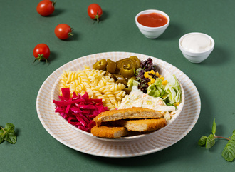 Vegan Şnitzel Makarna Bowl görseli