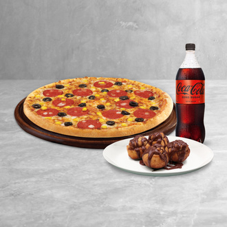 Büyük Boy Pizza + Tatlı + Litrelik İçecek görseli