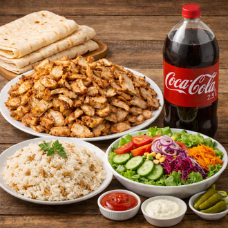 1 Kilo Tavuk Döner + Pilav+ Lavaş + Salata + 1 Lt Coca Cola görseli