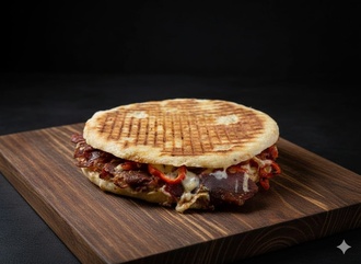 Bazlama Ekmeğinde Sucuklu Kaşarlı Tost görseli