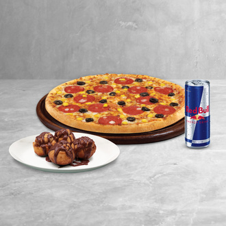 Orta Boy Pizza + 4'Lü Cinnamon Roll + Red Bull Enerji İçeceği (250 Ml) görseli