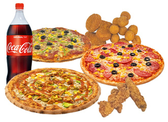 3'Lü Orta Boy Pizza & Çıtır Lezzet & İçecek (1 L.) Menü görseli