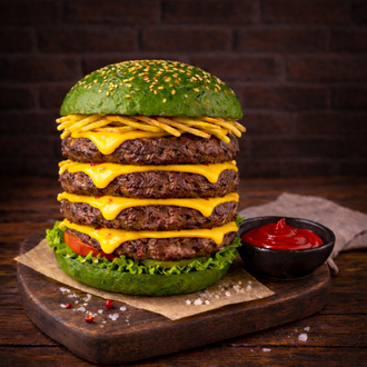 Green Two Doubles Blue Cheeseburger (Patatessiz) görseli