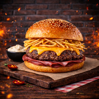 Cheese & Bacon Burger (Patatessiz) görseli