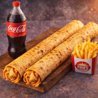 Doyuran Menü - 2 Adet Döner Dürüm ( 100 Gr. ) + 1 Litre Coca Cola + Patates görseli