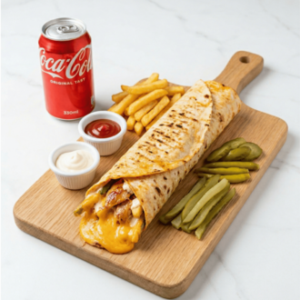 Cheddarlı Zurna Tavuk Döner Dürüm + Coca Cola (330 Ml.) görseli