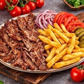 500Gr Odun Ateşi Yaprak Et Döner Aile Menüsü +☕ Dibek Kahvesi Hediye🎁 görseli