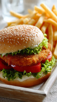 Tavuk Şinitzel Burger + Patates Kızartması görseli