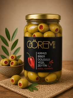 Kapya Kırmızı Biber Dolgulu Yeşil Zeytin 400G görseli