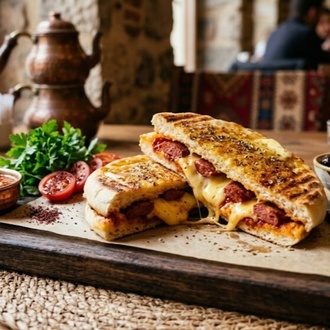 Sosisli Kaşarlı Antakya Bazlama Tost görseli