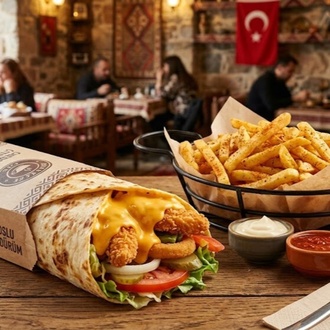 Cheddar Soslu Çıtır Tavuk Dürüm & Patates Kızartması görseli
