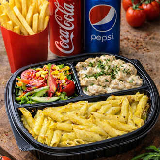 Hem Tavuk🍗 Hem Makarna🍝 Hem Salata🥗 Hem Patates🍟 Hem İçecek🥤 :) görseli