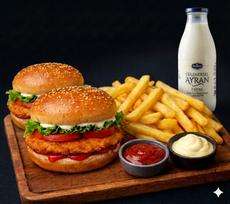 2 Kişilik Tavuk Burger Yanında Patates Ayran görseli
