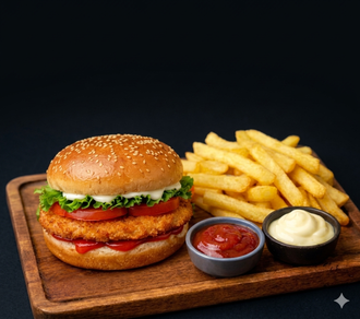 Tek Kişilik Tavuk Burger Yanında Patates görseli