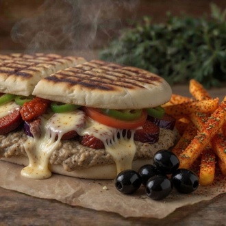 Köz Patlıcan Beğendili & Sucuklu Kaşarlı Bazlama Tost görseli