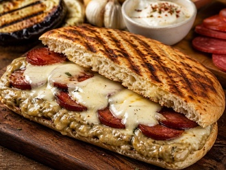 Köz Patlıcan Beğendili & Sucuklu Kaşarlı Bazlama Tost görseli