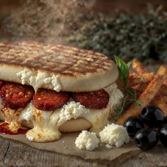 Tulum Peynirli Dana Sucuklu Bazlama Tost & Patates Kızartması görseli