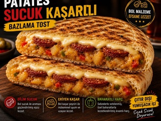 Sucuklu Kaşarlı  Patates Salatalı Bazlama Tost görseli