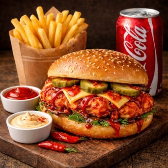 🌶️🍔 Bomb Hot Chicken Burger Menü 🍟🥤 görseli