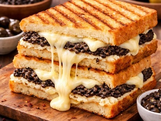 Jumbo Tost Ekmeğine Zeytin Ezmeli Kaşarlı Tost görseli