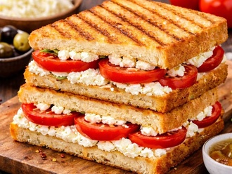 Jumbo Tost Ekmeğine Beyaz Peynirli Domatesli Tost görseli