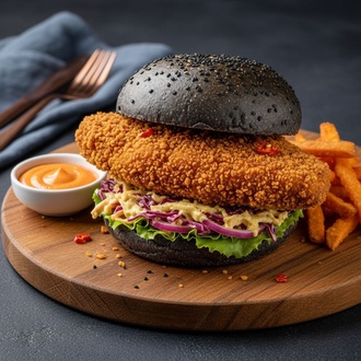 La Paz Acılı Köri Paneli Çıtır Tavuk Cheeseburger görseli