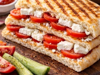 Bazlama Ekmeğine Beyaz Peynirli Domatesli Tost görseli