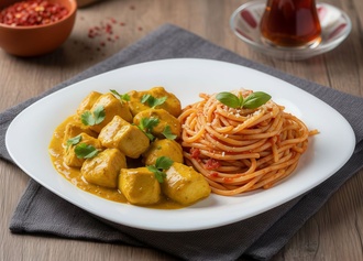 Köri Soslu Tavuk & Salçalı Spaghetti Menü görseli