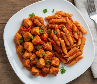 Acılı Tavuk Sote & Domatesli Penne Menü görseli