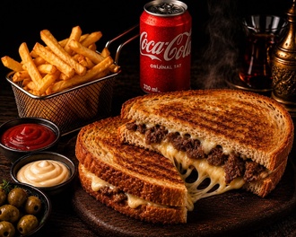 Ayvalık Ekmeğine Kavurmalı Kaşarlı Tost Menü görseli